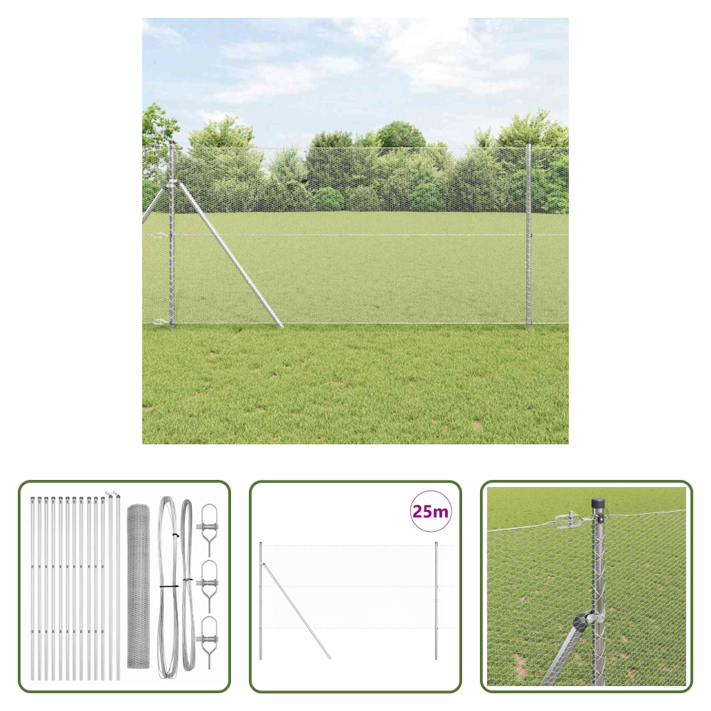 Zaunpfosten - Zaunpfosten Silber 25 X 1 M (13 Mm Gewebe) Stahl