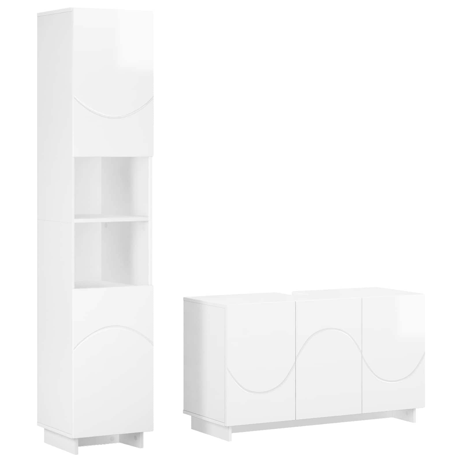 Vidaxl Bathroom Cabinet Set 2 Pcs High Gloss White Engineered Wood