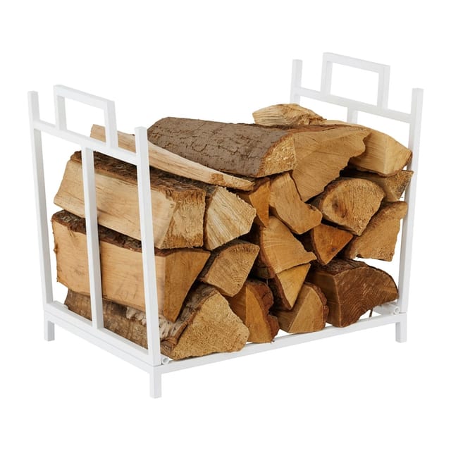 Relaxdays Kaminholzregal, Metall, Hbt: 41x45x33 Cm, Brennholzregal Faltbar, Für Feuerholz, Stapelholz & Brennholz, Weiß