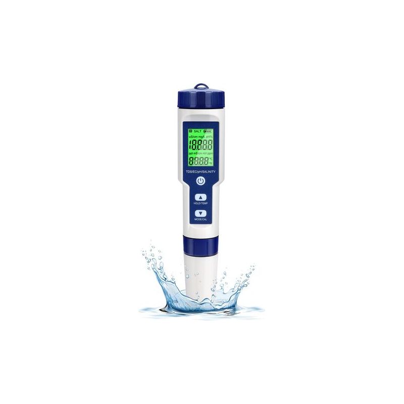 Testeur De Ph Électronique, Testeur D'Eau De Piscine 5 En 1 Avec Rétroéclairage, Ph/tds/ec/salinité/température Avec Atc, Ph-mètre De Haute Précision Avec Résolution De 0,01, Pour Eau