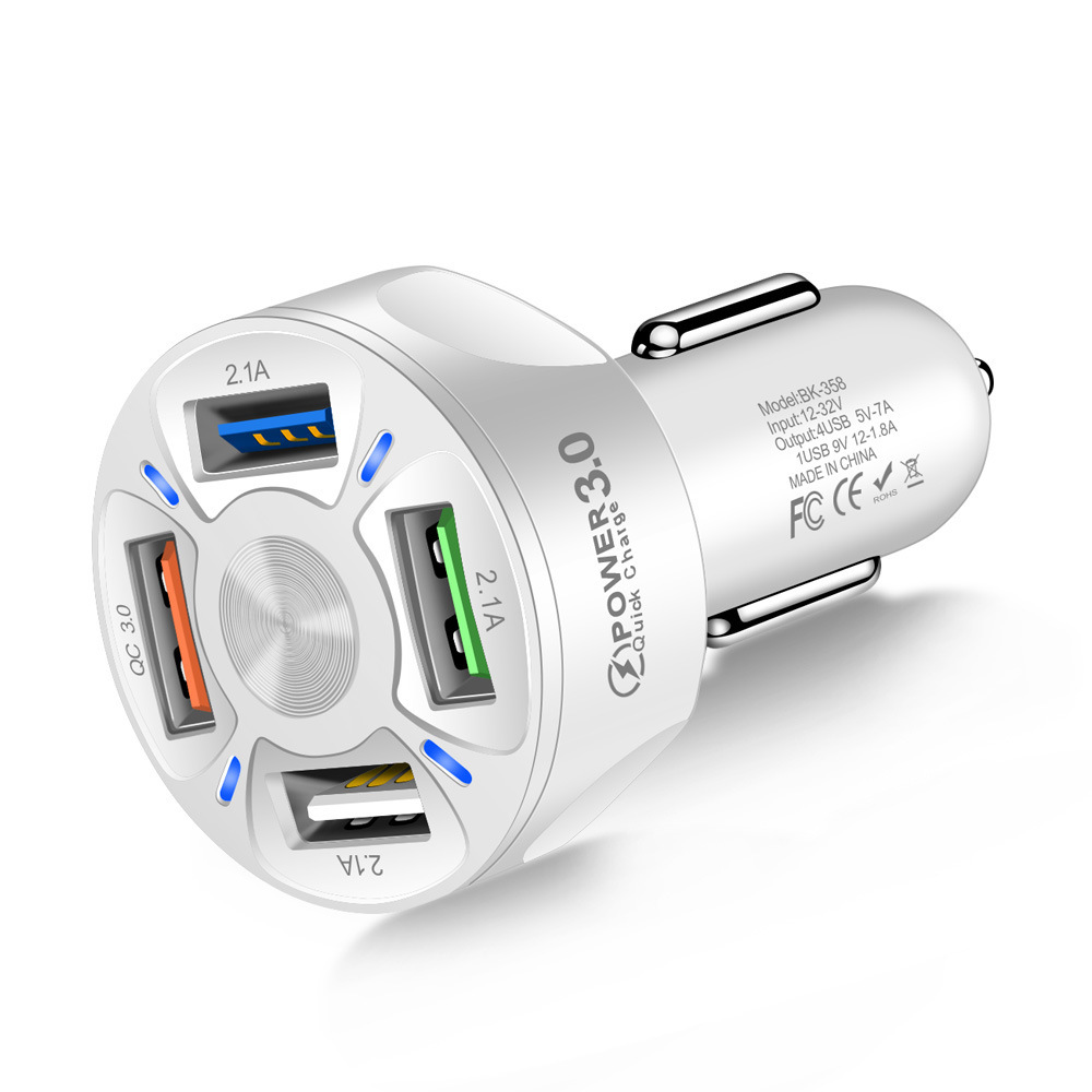 35w 7a Qc3.0 4-port Usb-schnellladegerät Fürs Auto, 1-zu-4-port-autoladegerät Für Mobiltelefone - Weiß (pp-beutel)