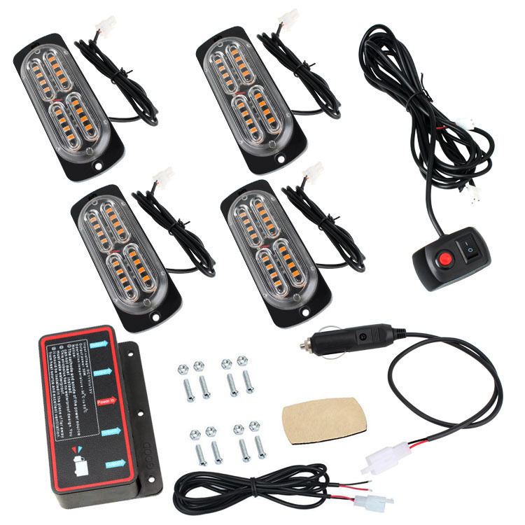 80 Led-blinker Für Kühlergrills (1 Bis 4 Stück), 4 Hochleistungs-kühlergrillleuchten Mit Je 24 Leds (4 X 24 Leds), 12–24 V – Rot Und Weiß