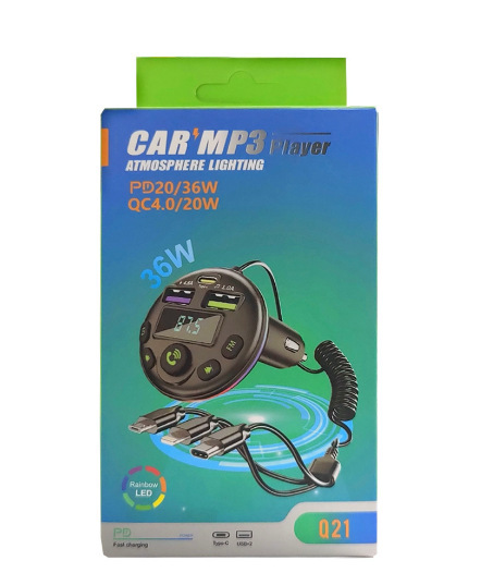 Auto-mp3-player Mit Farbiger Ambientebeleuchtung, Bluetooth-empfänger Und Multifunktionalem Qc3.0-schnellladegerät – Q21