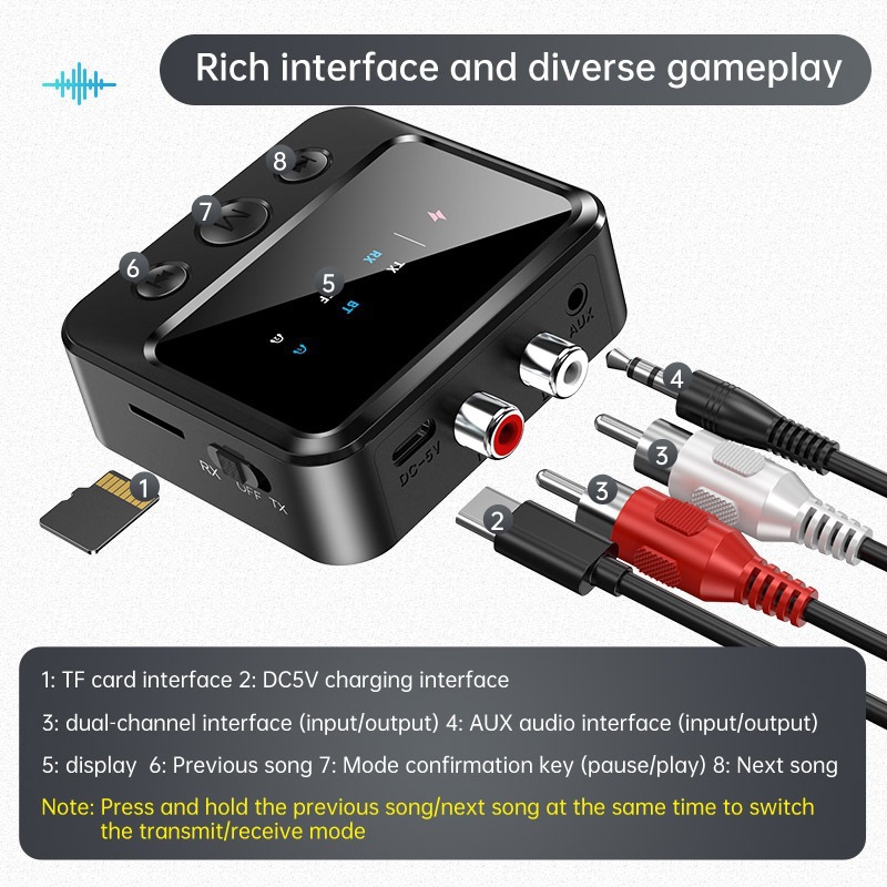 C56 2-in-1 Bluetooth-audio-transmitter/receiver-adapter Mit Dual-transmitter/receiver Und Tf-karten-wiedergabeunterstützung
