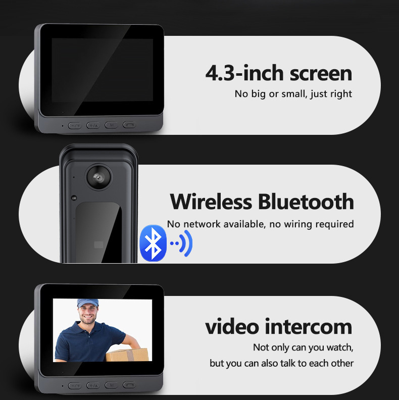 M13 Intelligente Video-türklingel Für Zuhause Mit Bildschirm, Drahtloser Gegensprechanlage Und Hochauflösender Videoüberwachung.
