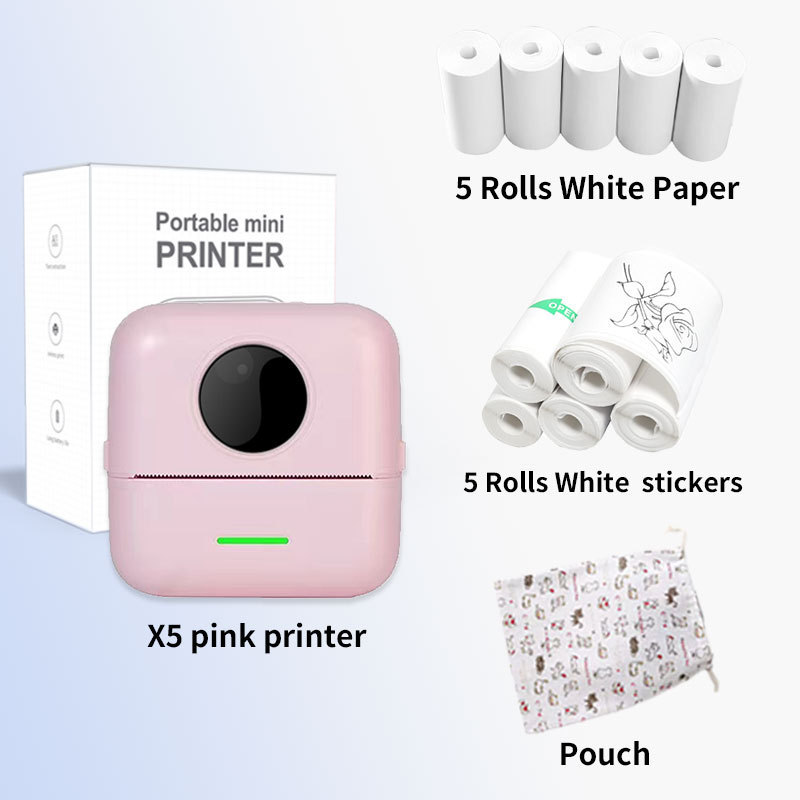 Mini-drucker – Tragbarer Bluetooth-thermodrucker Für Etiketten, Bilder Und Fehlerkorrektur – 5 Tonerkartuschen + 5 Blatt Thermopapier + 5 Klebeetiketten + Aufbewahrungstasche