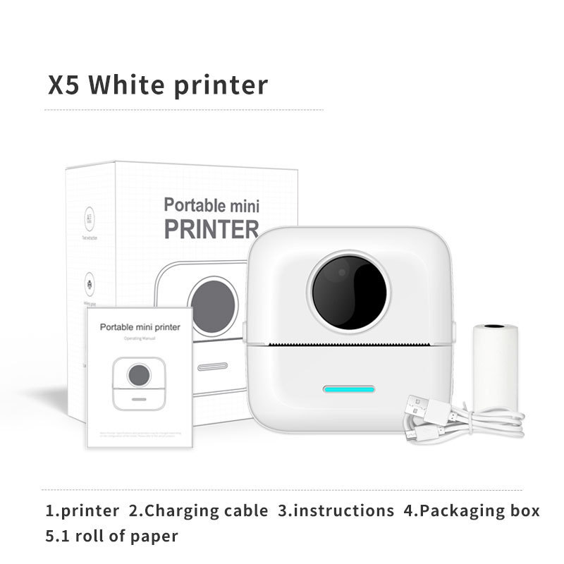 Mini-drucker – Tragbarer Bluetooth-thermodrucker Mit Bildfehlerkorrektur Für Etiketten – X5 White Export Edition – Standardkonfiguration