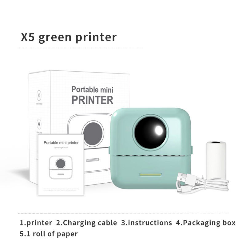 Mini-drucker – Tragbarer Bluetooth-thermodrucker Mit Bildfehlerkorrektur Für Etiketten – X5 Green Export Edition – Standardkonfiguration