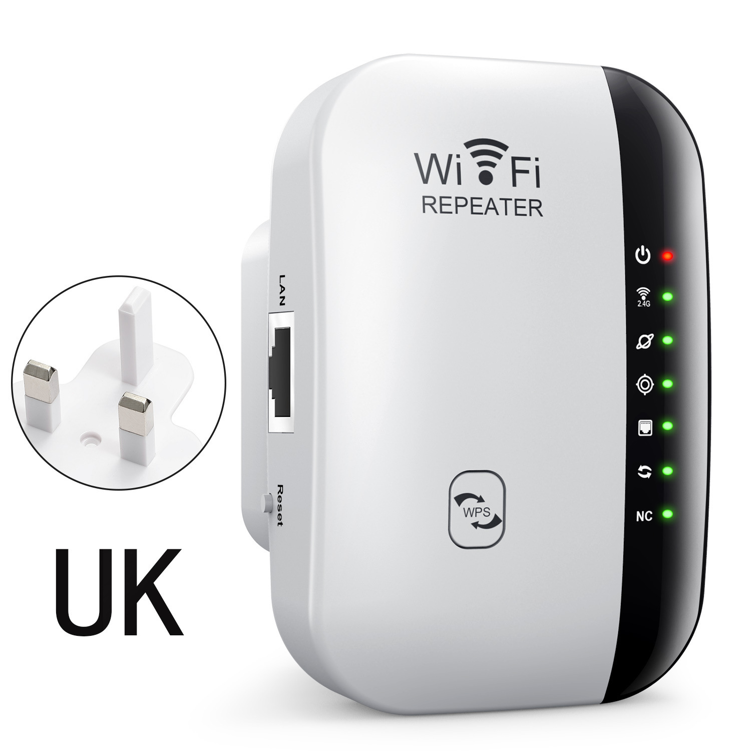 Wlan-repeater, Netzwerk-extender, Drahtloser Signalverstärker Gemäß Britischen/australischen Standards, Neuer Heimrouter - Dritte Generation, 7 Leds, Britischer Standard, Weiß.