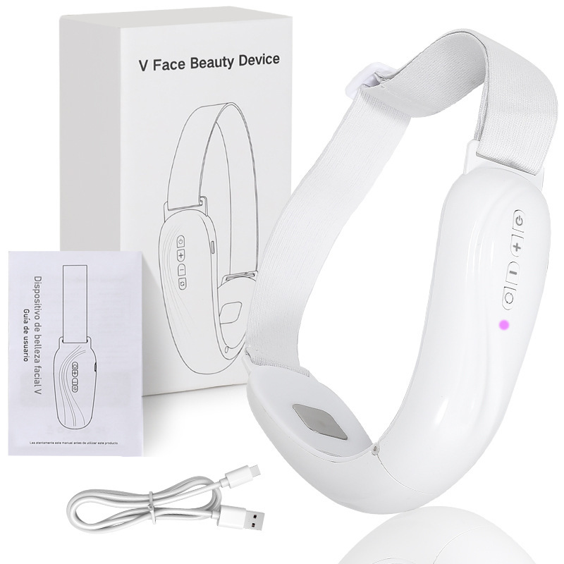 Gesichtsstraffungsgerät, V-förmiger Gesichtsmassager, Gesichtsmaske, Gesichtsstraffungshilfe, Mikrostrom-schönheitsgerät – Weiß