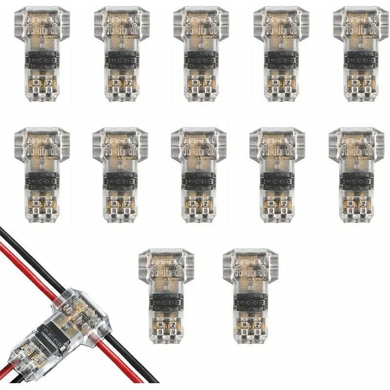 Easycomfort Connecteurs De Câble En T Étanches - Lot De 12 Connecteurs De Fil Électrique À 2 Broches 12v Pour Connexions Temporaires, Audio, Vidéo, Éclairage