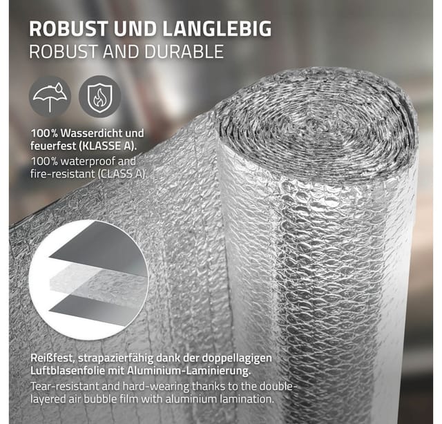 Ecd Germany Isolierfolie 1x 5m Dämmfolie Für Wärmedämmung Und Kälteschutz, Doppelseitige Alu-luftpolsterfolie 6mm, Heizkörper Reflexionsfolie, Thermofolie Aluminiumfolie Isolierung Für Dach Wand Rohre