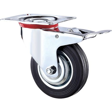 2-teiliges Set Aus 125-mm-schwenkrollen Mit Bremse – Möbelrollen Bis Zu 100 Kg Tragfähigkeit Pro Rolle – Schwerlastausführung – Gummi Für Innen- Und Außenbereich – Industrielle Rollen