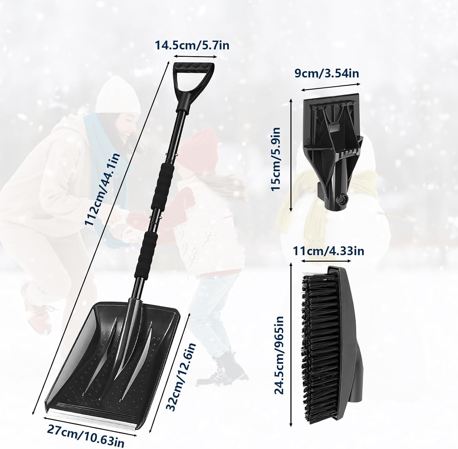 Schneeschaufel Mit Bürste (schneeräumen, Enteisen), 3-in-1-schneeschaufel Für Auto, Garten, Camping, Outdoor-aktivitäten, Leicht, Zusammenklappbar