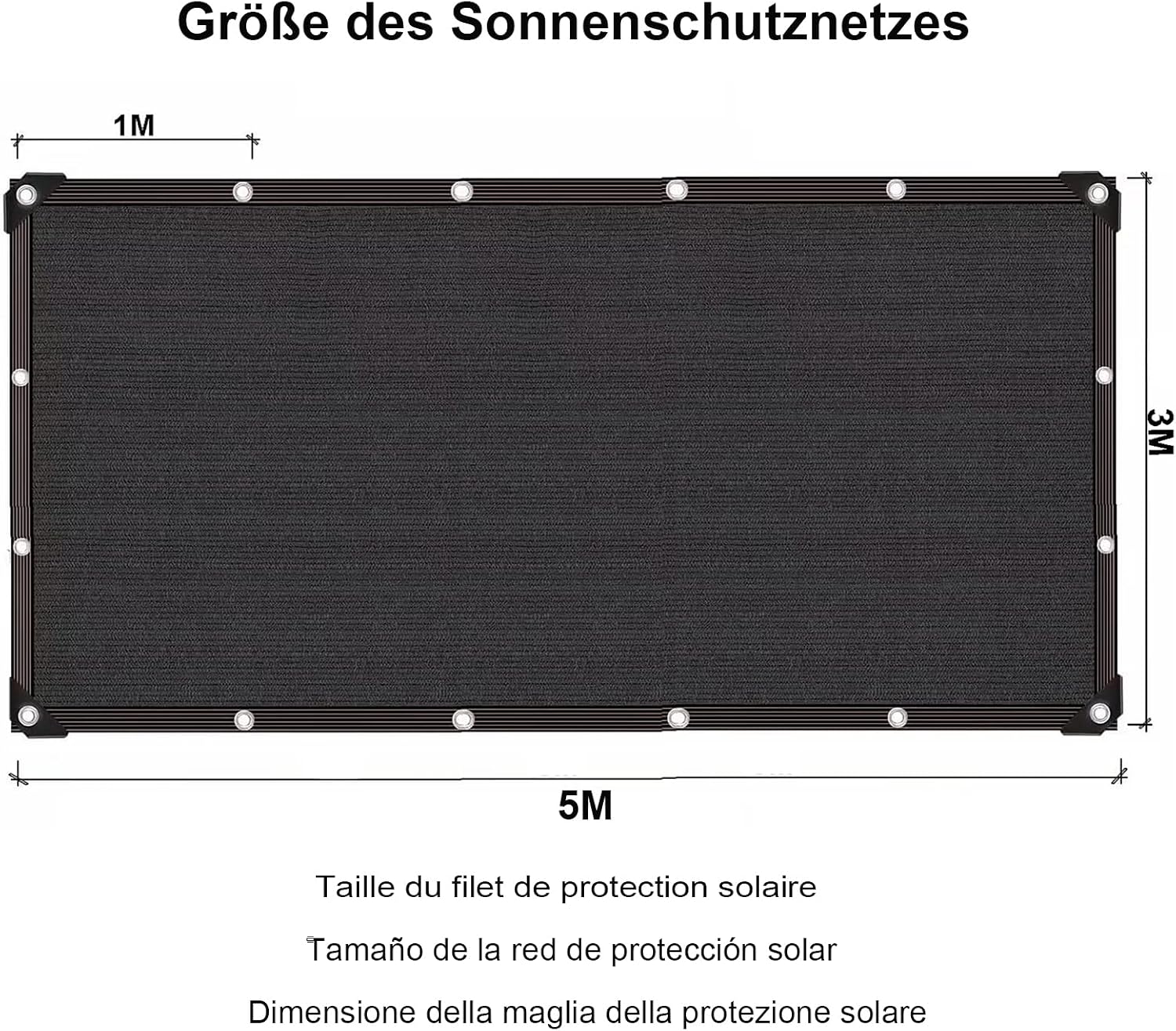 Atmungsaktives Schwarzes Schattierungsnetz, 3 X 5 M, 96 % Uv-schutz, Für Balkone, Innenhöfe, Terrassen, Pergolen