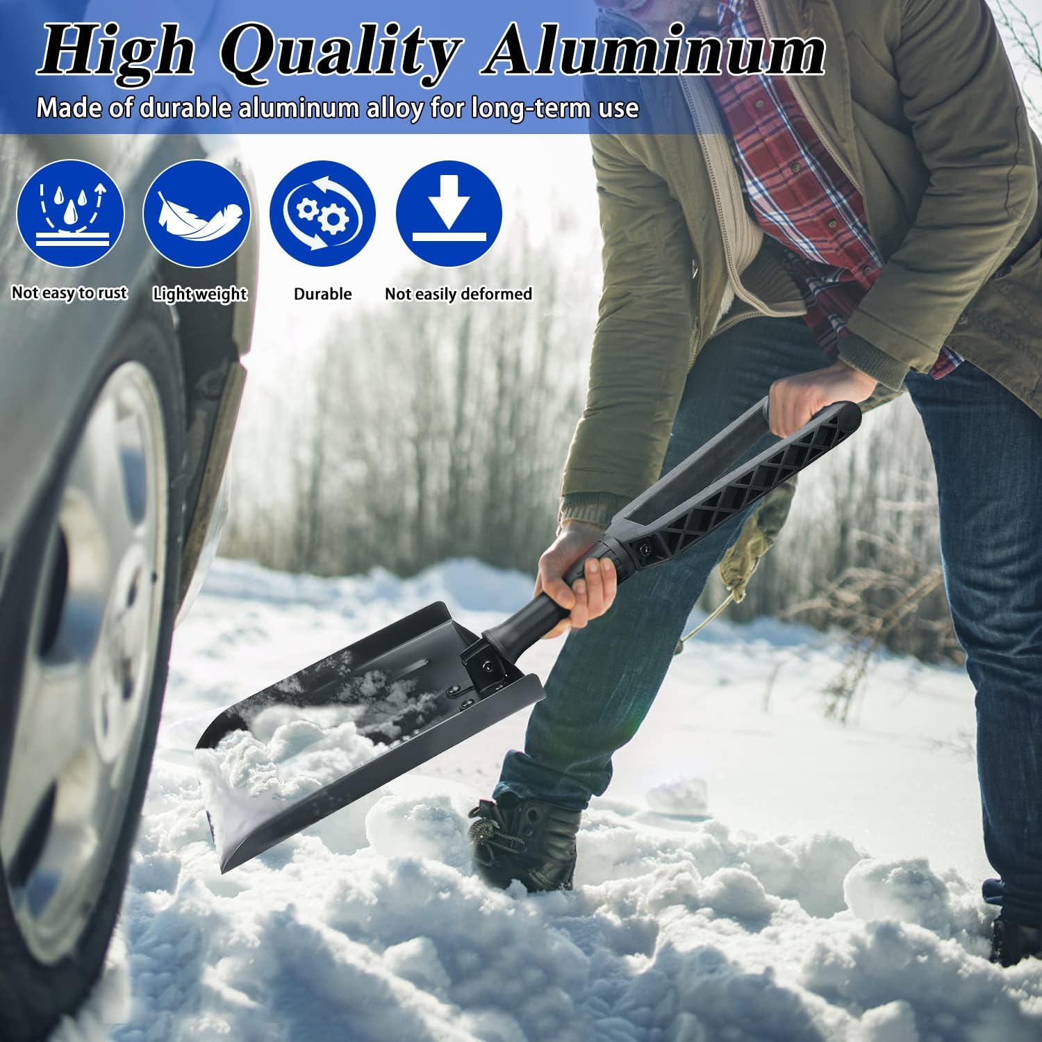 Faltbare Schneeschaufel, Leichte, Tragbare Aluminium-schneeschaufel, Schneeräumwerkzeug, Schneeschaufel Für Einfahrten, Outdoor-aktivitäten, Camping, Survival, Gartenarbeit Usw., Mit Tragetasche