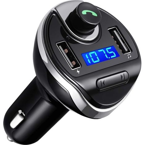 Fm-bluetooth-transmitter, Auto-radio-adapter, Freisprech-kit Für Das Auto, Mp3-player Mit Mikrofon, Kabelloses Auto-ladegerät Mit 2 Usb-anschlüssen (5v/2.1a Und 1a), Freisprechen (schwarz)