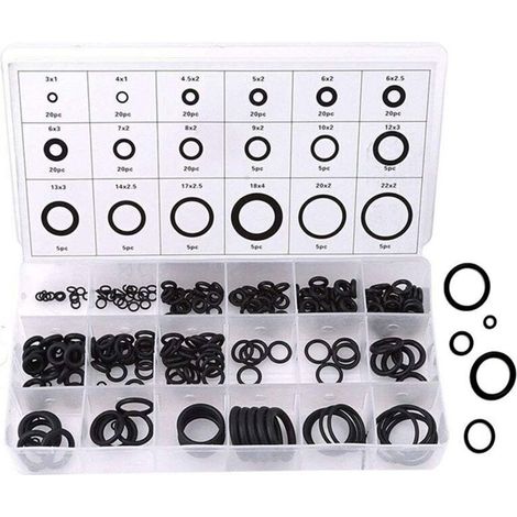 Flachdichtring-kit, 225 Gummi-antivibrations-scheiben, 18 Größen, Sortiment-set Aus Flachdichtringen, Satz O-ringe, Dichtungsring-assortiment (schwarz)