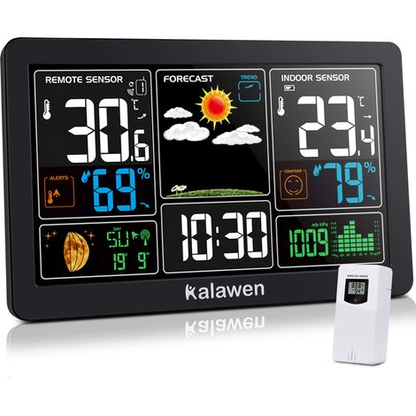 Wetterstation Mit Funk – Innen- Und Außensensor – 24-stunden-wettervorhersage – Farb-lcd-bildschirm – Temperatur Und Luftfeuchtigkeit