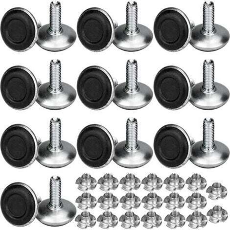 Set Aus 20 Höhenverstellbaren Metallmöbelgleitern M8 X 20 Mm, Nivellierende Tischfüße Mit Gefrästen Muttern