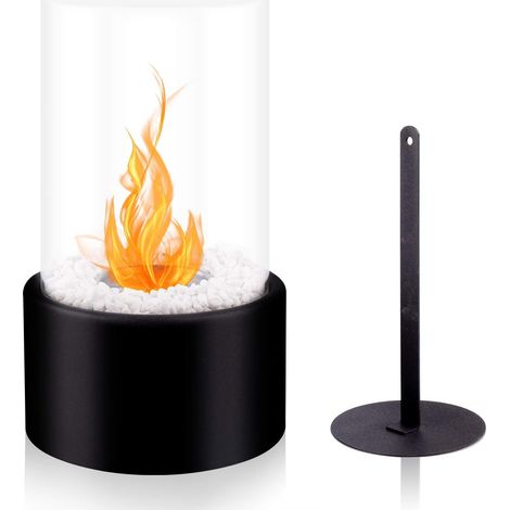 Cheminée Bioéthanol De Table 16.5 X 16.5 X 27.5 Cm – Panneaux En Verre Trempé – Base En Acier Solide – Pour Intérieur Et Extérieur