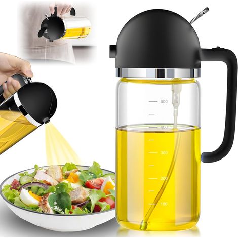 2-in-1 Ölsprüher, Olivenölflasche Mit Zerstäuber, Glas-ölspray Für Die Küche, Lebensmittelechtes Öl-sprühgerät (schwarz)