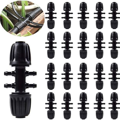 20 Stück Gartenbewässerungs-schlauchverbinder, T-verbinder Mit Widerhaken Für Tropfbewässerung, 1/2 Zoll Bis 1/4 Zoll Bewässerungsschläuche, 6-wege-beregnungszubehör, Schwarz
