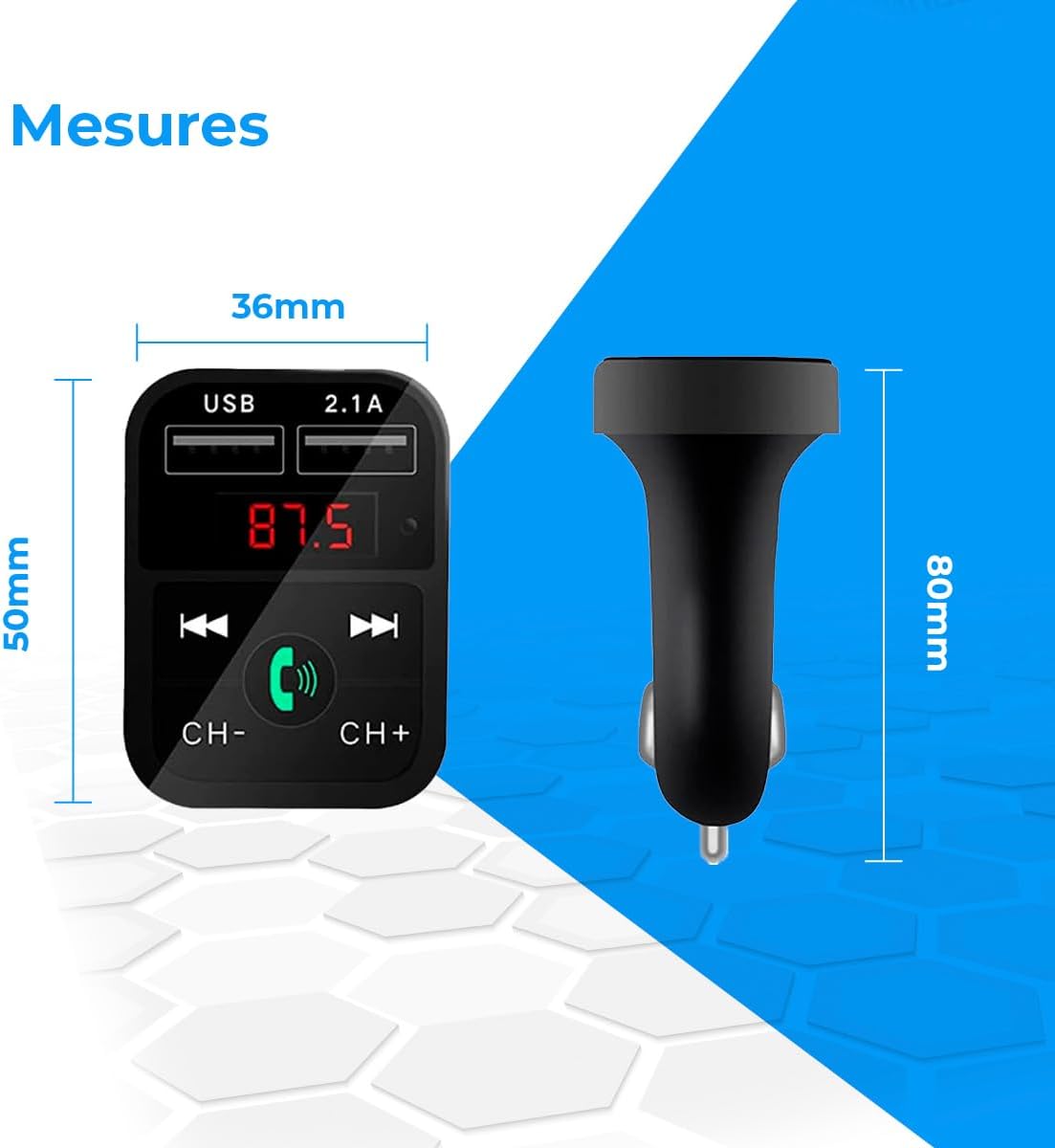 Bluetooth-fm-transmitter – Freisprecheinrichtung Für Auto Und Lkw, Bluetooth-musikplayer V5.0+edr, Fm-radioempfänger-adapter, Zwei Usb-anschlüsse