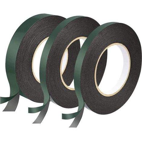 3 Rollen Doppelseitiges Klebeband, Schwarzes Doppelseitiges Klebeband 12 Mm, 12mm, 25mm Extra Starkes Moos-klebeband, Wasserfestes, Isolierendes, Stoßfestes Und Wärmeisolierendes Schaumstoff-klebeband