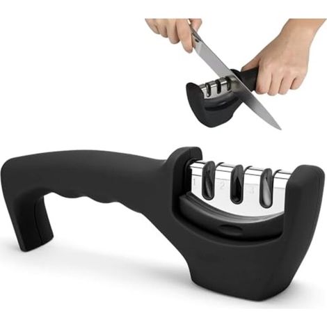 3-phasen-messer-schleifer Smart Sharp – Für Küchenmesser – Professionelles Ergebnis / Ergonomisches Design – Keramikschleifstein, Wolframcarbid Und Diamant – Schwarze/verchromte Oberfläche