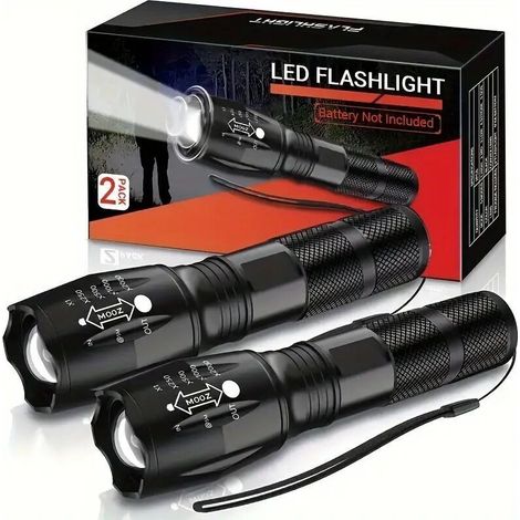 Led-taschenlampe Ultra Stark 2 Stück, 2000 Lumen Mini-kinder-taschenlampe Mit 5 Modi, Ipx6 Wasserdicht Stoßfesttaktische Zoom-taschenlampe Für Camping Angeln Wandern Notfall