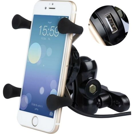Motorrad-handyhalterung, Universelle Motorrad-handyhalterung Mit 360° Drehung Im X-grip-design Mit Usb-ladegerät 5v 2.1a Für Alle Mobiltelefone G