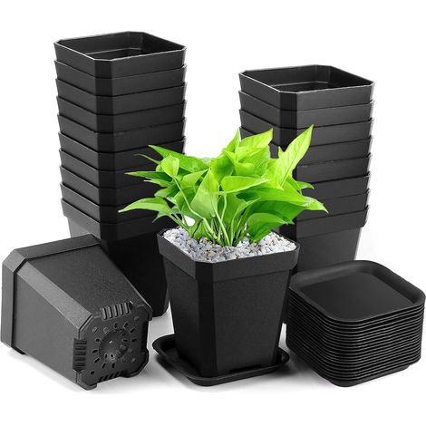 Plante Pots, 20 Stück Anzuchttöpfe Mit Untersetzer, Dicke Quadratische Pflanztöpfe (7 X 8 X 5)