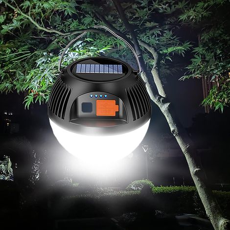 Lanterne De Camping Solaire, Lampe De Poche Led Rechargeable Usb, Lampe De Secours Résistante À L'Eau, 3 Modes D'Éclairage, Tente, Lampe De Recherche Pour Activités En Plein Air, Pannes, Pêche, Randon