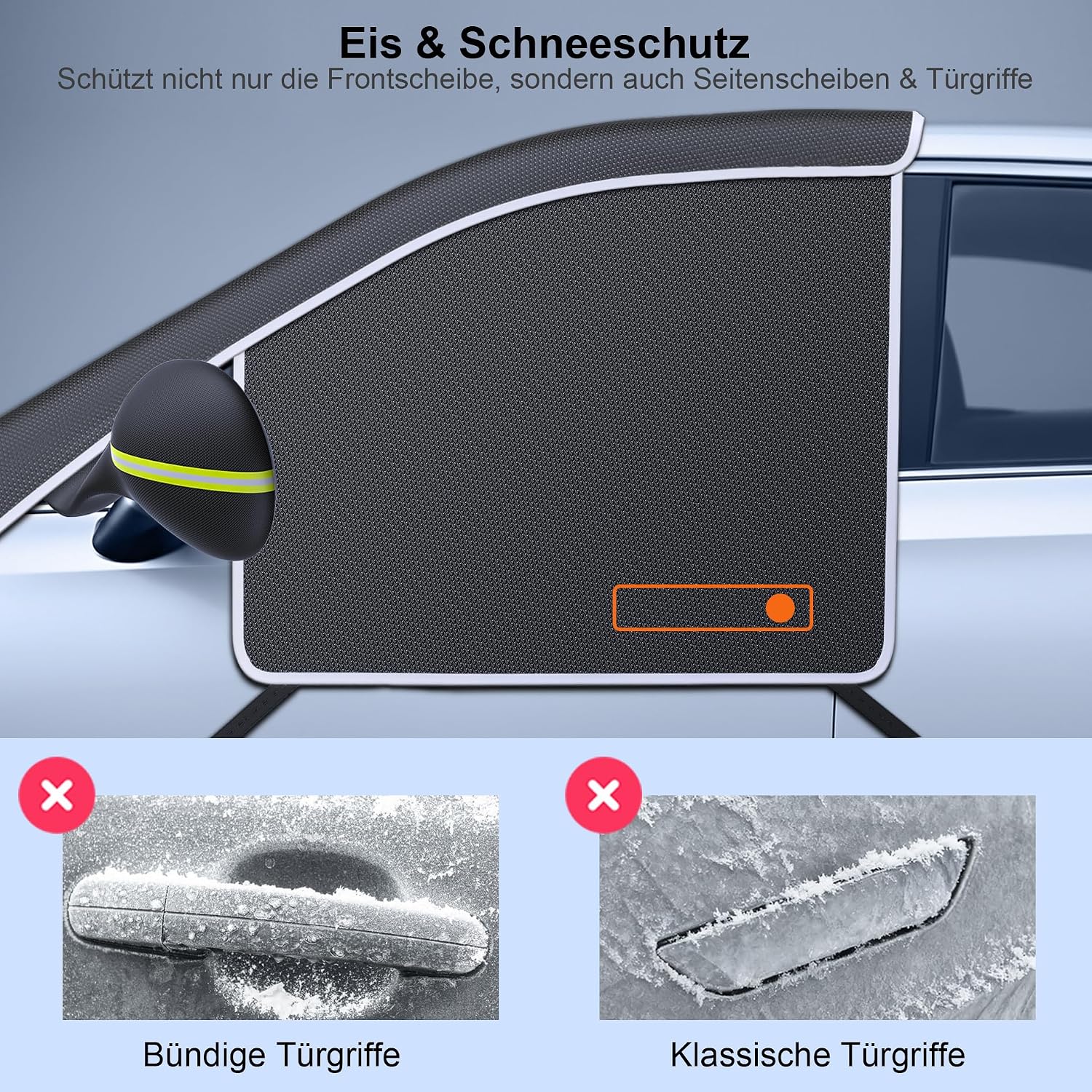 Winter-windschutzscheibenabdeckung, Version 2025, Wasserdicht Und Schneesicher, 600d-gewebe Für Autos, Bedeckt Seitenscheiben Und Türgriffe, 360°-reflexstreifen, Abdeckung Für Pkw Und Suvs