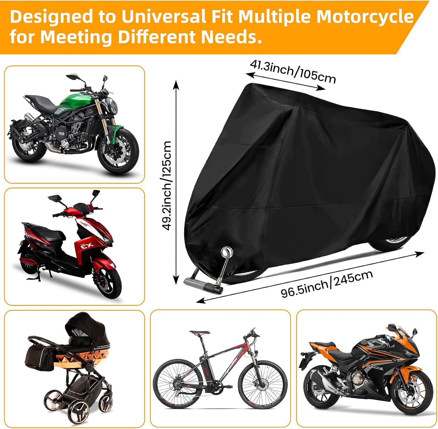 Motorradabdeckung, Uv-beständig Und Wasserdicht, Für Roller, Moped, Fahrrad Und Motorrad, 245 Cm X 105 Cm X 125 Cm