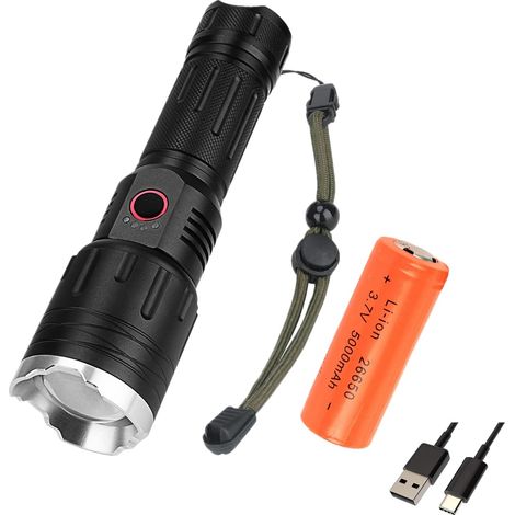 Leistungsstarke Wiederaufladbare Taschenlampe, Taktische Superhelle 20.000-lumen-taschenlampe Mit 3 Modi, Zoombar, Wasserdichte Ipx6-taschenlampen Für Outdoor, Camping, Wandern, Notfälle