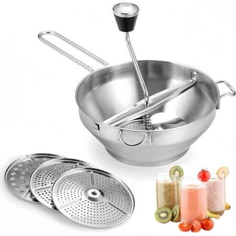 Gemüsemühle Aus Edelstahl, Gemüsemühle Mit 3 Mahlscheiben, Kartoffelpresse, Große Gemüsemühle Für Tomatensauce, Apfelmus, Püree, Kartoffelbrei, Marmelade,