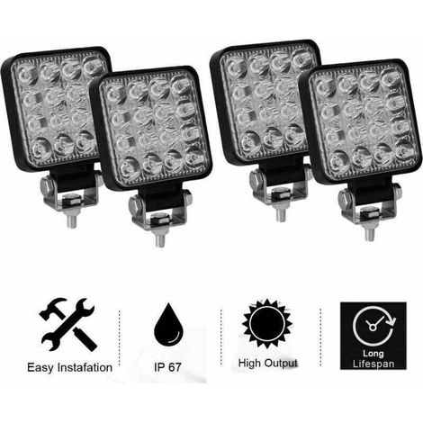 4er-set 48w Led-arbeitsscheinwerfer – 16 Hochleistungs-leds – Farbtemperatur 6000k – Wasserdicht Nach Ip67 Für Geländefahrzeuge - 3 Zoll