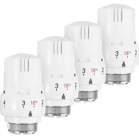 Set Aus 4 Thermostatischen Köpfen M30 X 1,5 – Regelbereich Mit 5 Stufen – Kompatibel Mit Kompaktheizkörpern – Frostschutzfunktion