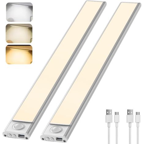 Schranklampe 30 Cm Mit Bewegungsmelder, Kabellose Led-küchenleiste, Schranklicht 6000k Mit 3 Beleuchtungsmodi, Per Usb Wiederaufladbar, 2er-pack [energieeffizienzklasse A+++] [klas