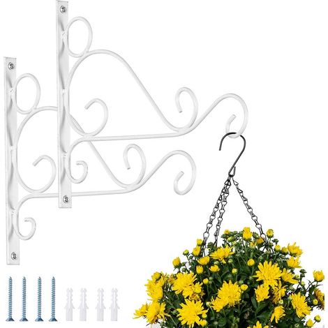 2-teilige Hängende Korbhalterungen Für Den Außenbereich, Weiße Gartenhaken Aus Metall, 25 Cm Lange Haken Für Hängebaskets
