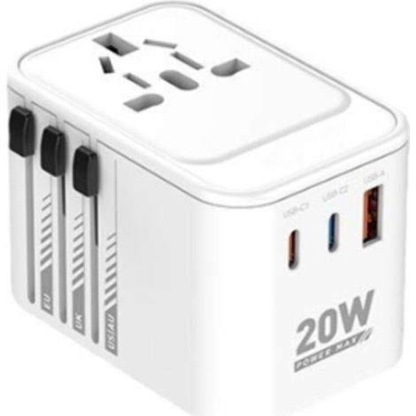 Universeller Reiseadapter, Universeller Reisestecker Mit 2 Usb-c-anschlüssen (pd 20 W), 1 Usb-a-anschluss Und 1 Wechselstromanschluss, Reiseadapter Für Italien, England, Deutschland, A