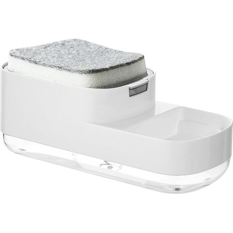 Spülmittel-spender, Spülmittelspender Für Küchenspüle, 2-in-1 Flüssigspülmittel-spender Mit Schwammhalter, Ausgestattet Mit Einem Schwamm Und Passend Für Küchenspülen (weiß)