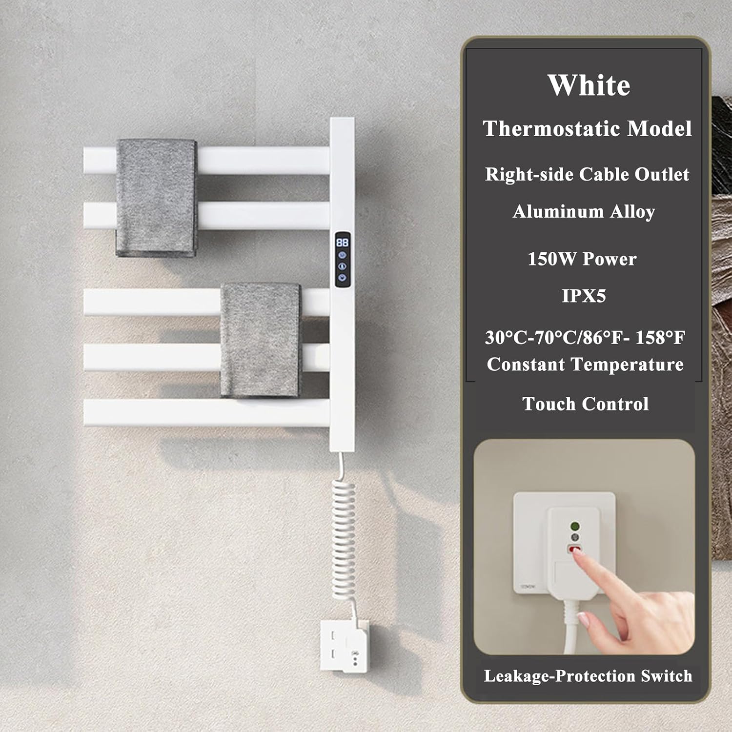 Elektrischer Handtuchwärmer Zur Wandmontage, Geeignet Für Bad, Küche Und Friseursalon, Mit Touch-bedienung, Einstellbarer Temperatur Und Timer, Weiß