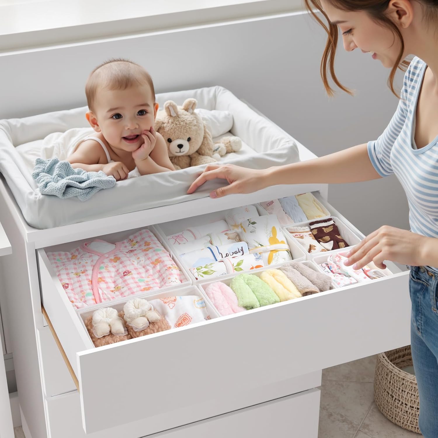 14-teiliges Set Faltbarer Organizer Für Kommoden Und Schubladen, Aufbewahrungssystem Für Kleidung, Waschbar, Flexibel Und Stapelbar, Weiß