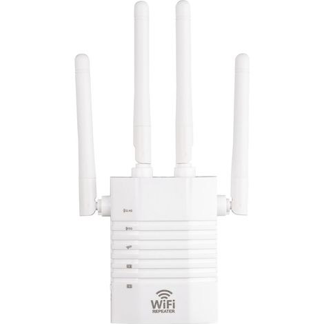 Amplificateur De Signal Réseau Sans Fil, Transmission 1200 Mbps, 4 Antennes Externes, Réseau 2,4 Ghz-5 Ghz, Mode Répéteur Ap Et Fonction Wps, Ac100 - 240 V, 50/60 Hz, Avec Port Lan, Blanc