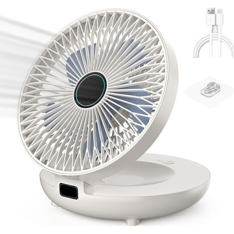 Doppelter Küchenventilator, Wiederaufladbarer Wandventilator, Kabelloser Ventilator Für Schlafzimmer, Kabelloser Schreibtischventilator – Weiß