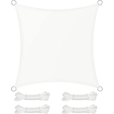 Voile D'Ombrage 3 X 3 M, Hydrofuge Colonne D’eau De 665 Mm, Polyester Anti-déchirure, Protection Uv 93%, Terrasse, Jardin, Balcon, Carré, Cordes De 2 M, Blanc