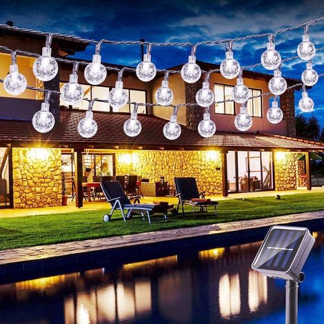 Lichterkette, 6,5 M 30 Led Solar-lichterkette Mit Kugeln Für Den Außenbereich, Solarenergie, 8 Modi, Wasserdichte Dekoration Für Den Außenbereich – Kaltweiß